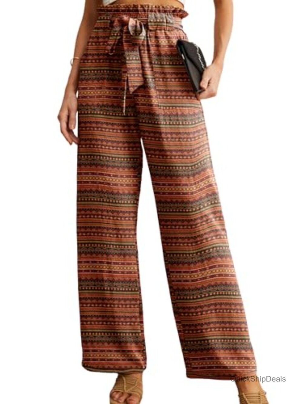 High Waist Wide Leg Palazzo Trousers with Pockets Tie Knot Ankle